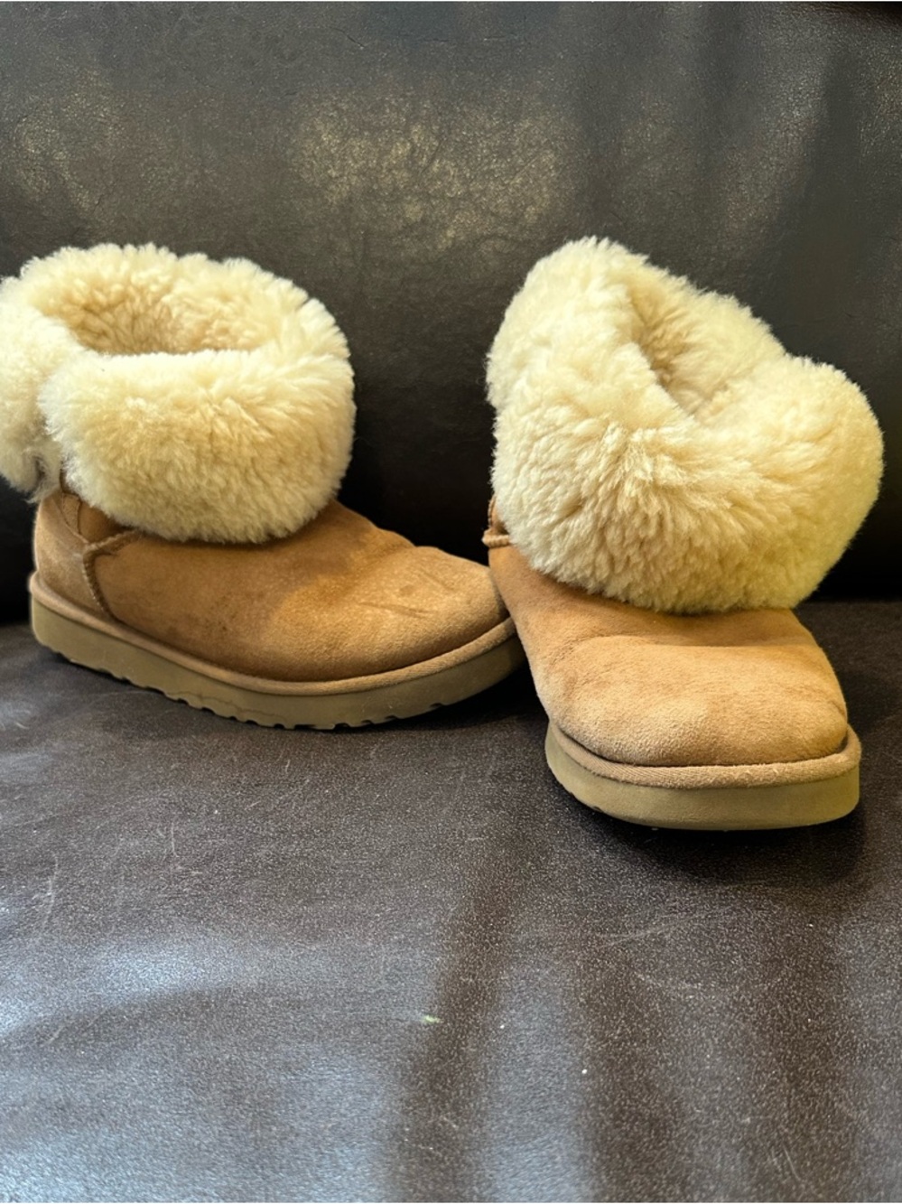 UGG Bailey Button - short fold overWomen's Shearling Cuff Ankle Boots - Chestnut